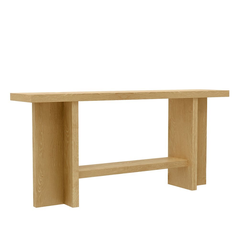 Console Table Warm Wood Finish Modern Rustic Design Single Piece Stand