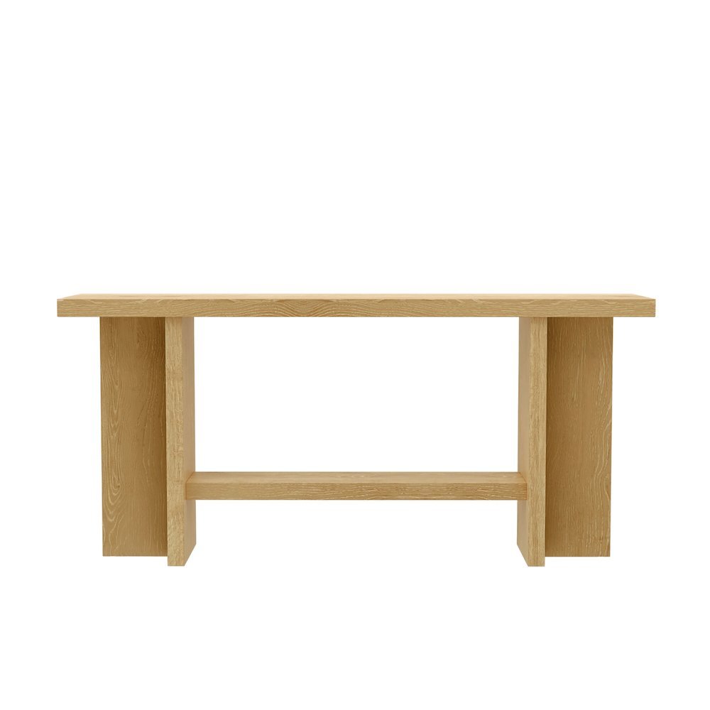 Console Table Warm Wood Finish Modern Rustic Design Single Piece Stand