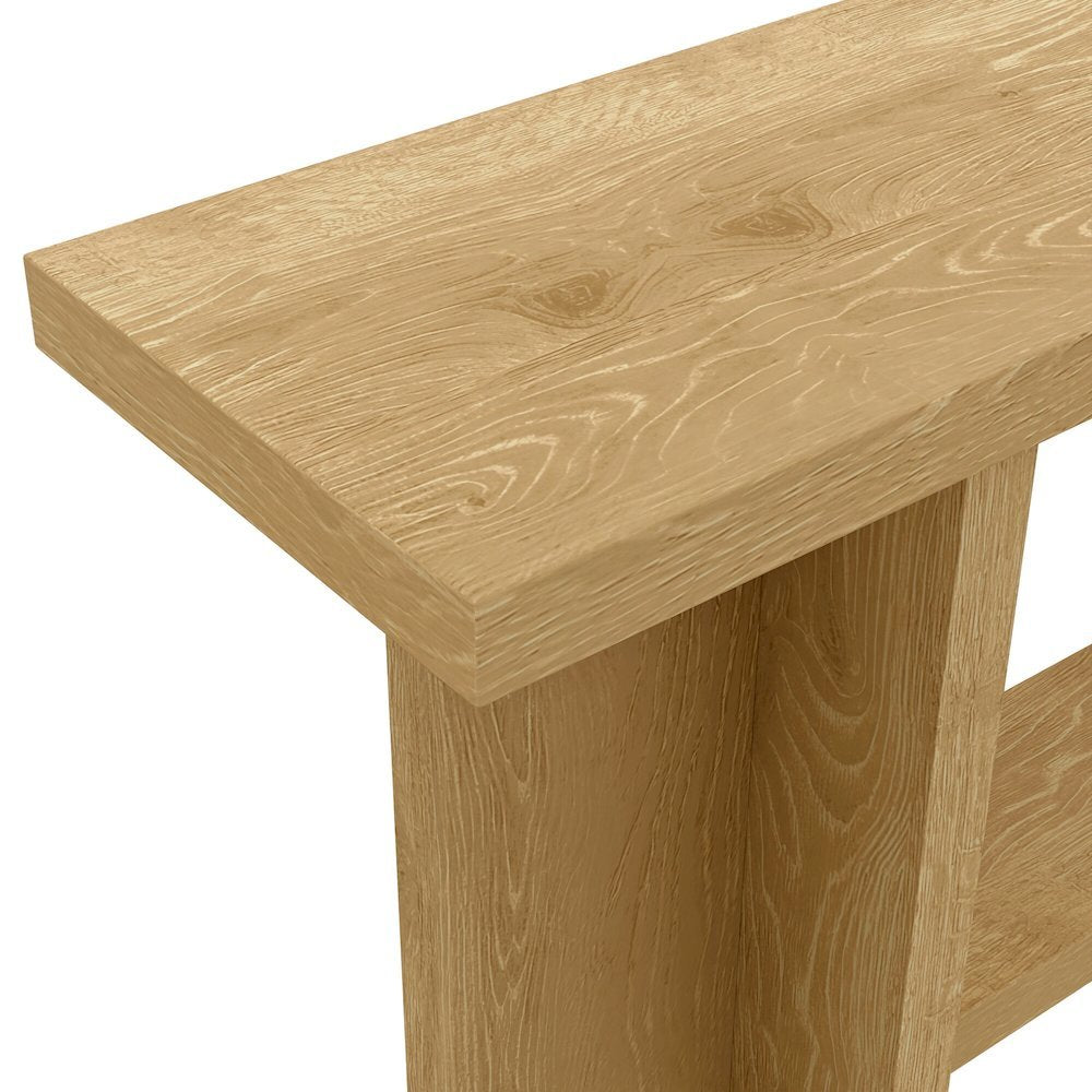 Console Table Warm Wood Finish Modern Rustic Design Single Piece Stand