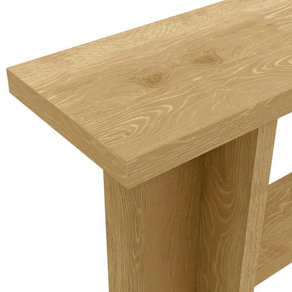 Console Table Warm Wood Finish Modern Rustic Design Single Piece Stand