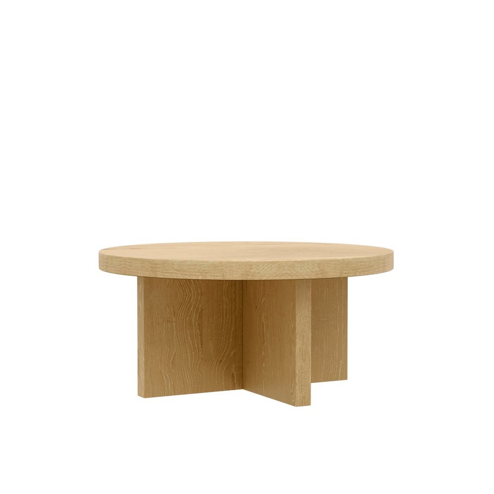Round Coffee Table with Wood-tone Top and Modern Rustic Style Solid Base