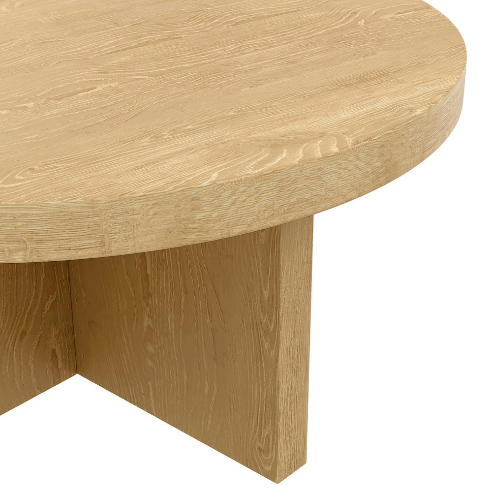 Round Coffee Table with Wood-tone Top and Modern Rustic Style Solid Base