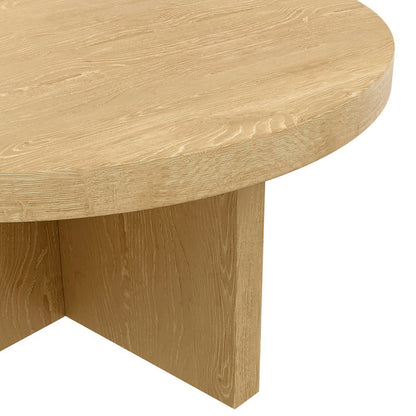 Round Coffee Table with Wood-tone Top and Modern Rustic Style Solid Base