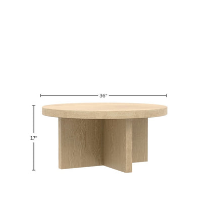 Round Coffee Table with Wood-tone Top and Modern Rustic Style Solid Base