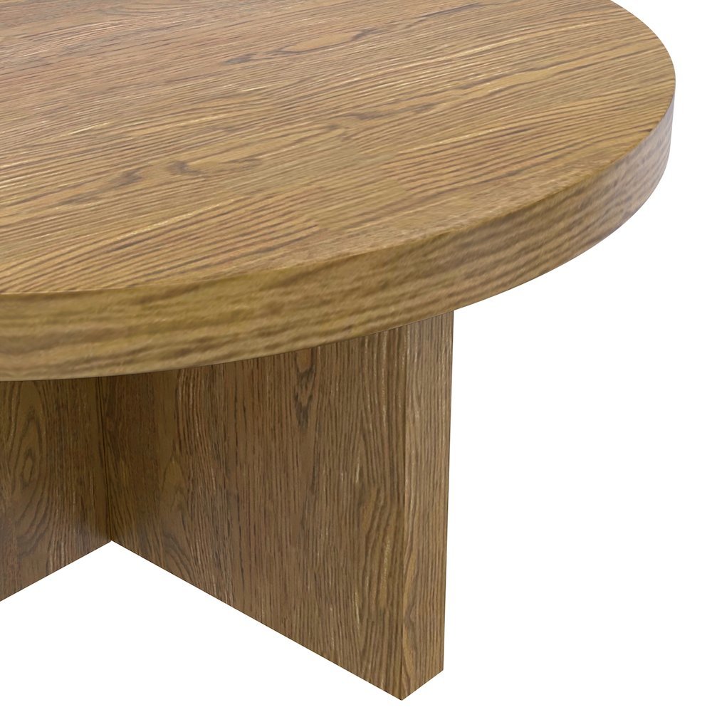 Round Coffee Table Oak Wood Modern Rustic Design Single Piece