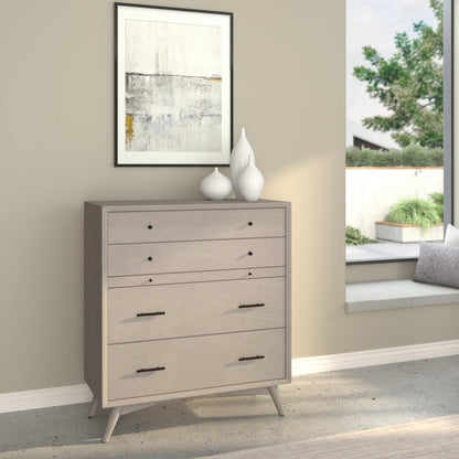 Flynn Mid Century Modern 4 Drawer Multifunction Chest w/Pull Out Tray, Gray