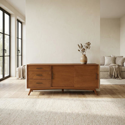 Wooden TV Console in Brown with Mid Century Modern Design