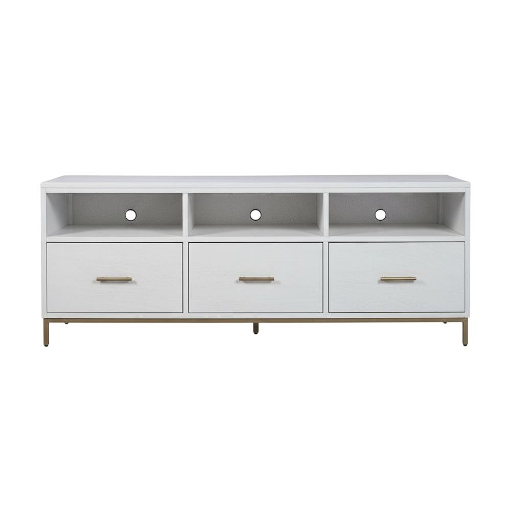 White modern contemporary TV console, mahogany solids, veneer construction