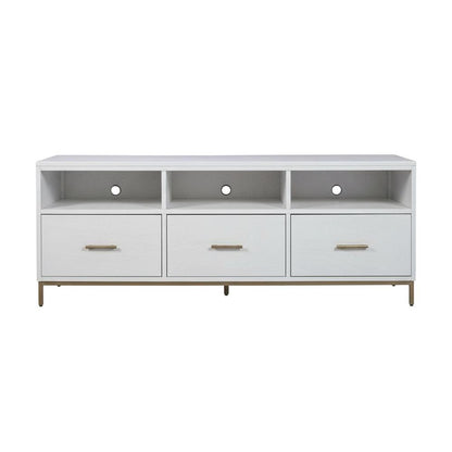 White modern contemporary TV console, mahogany solids, veneer construction