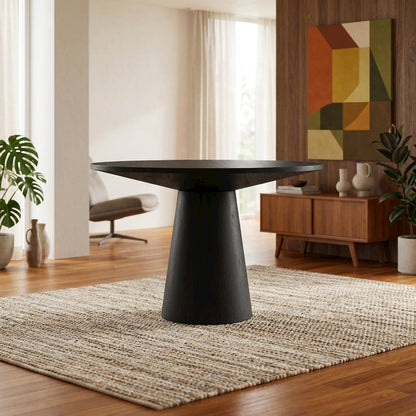Black Round Dining Table, Mid-Century Modern Style, Seats 4