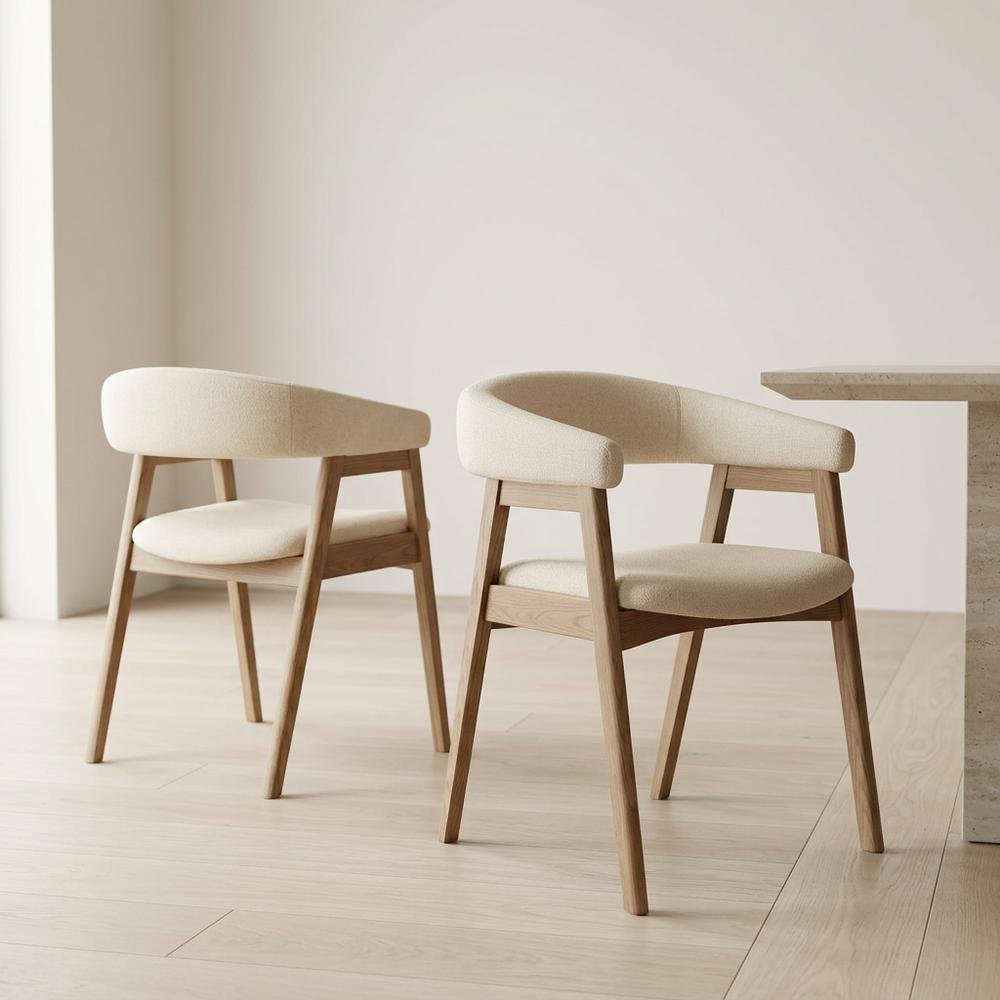 Solid Rubberwood Modern Dining Chairs, Natural, Set of 2