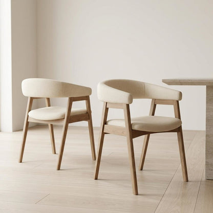Solid Rubberwood Modern Dining Chairs, Natural, Set of 2