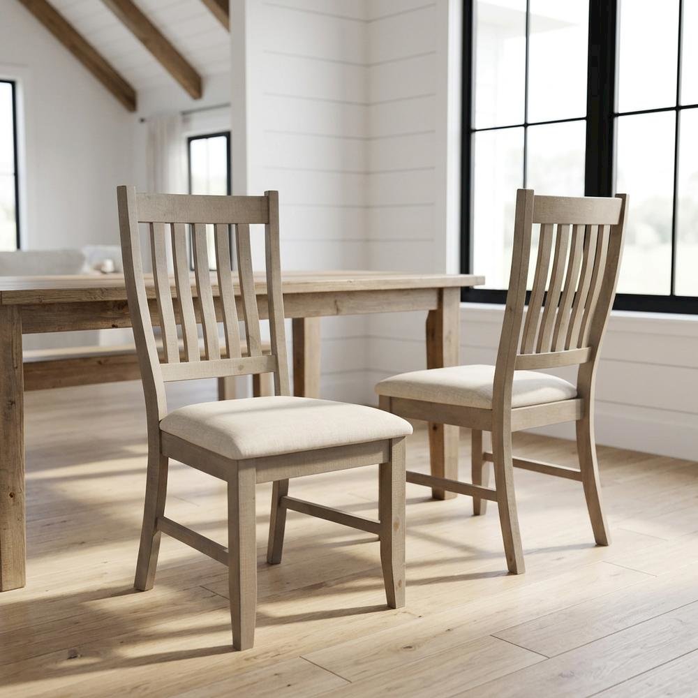 Solid Pine Farmhouse Dining Chairs, Natural, Set of 2