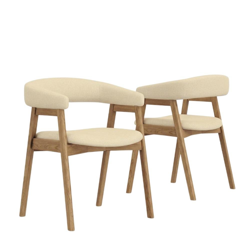 Solid Rubberwood Modern Dining Chairs, Natural, Set of 2