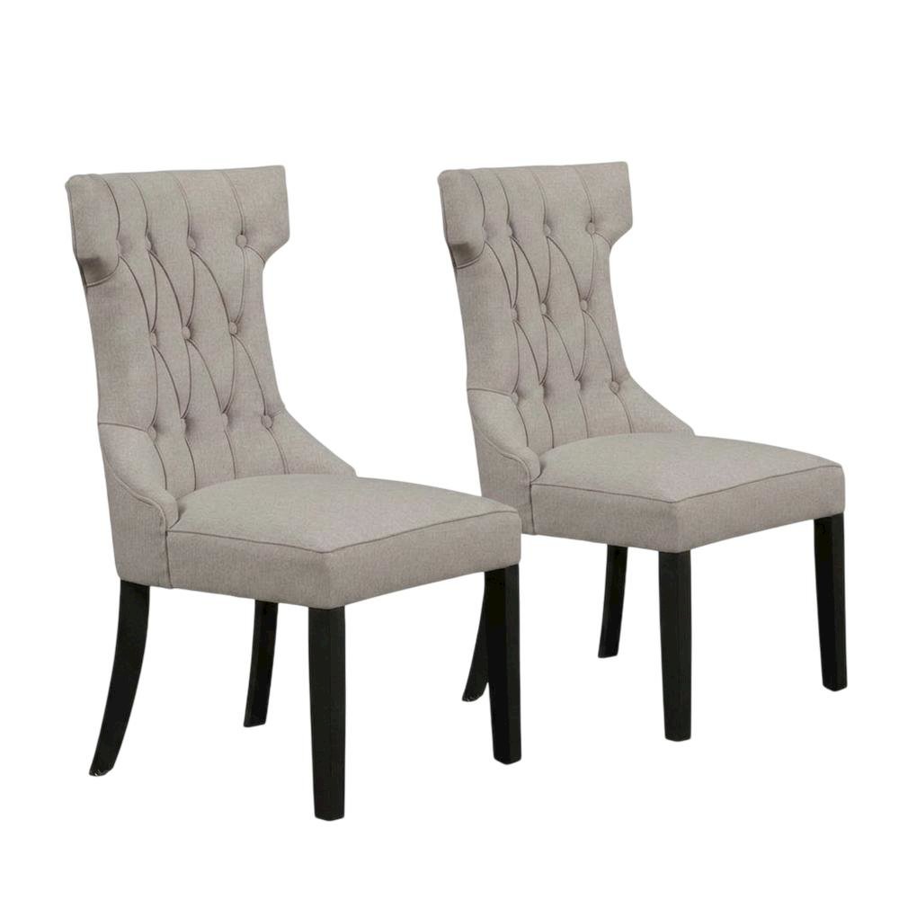 Solid Wood Linen-Upholstered Dining Chairs for Kitchen and Dining Room, Set of 2