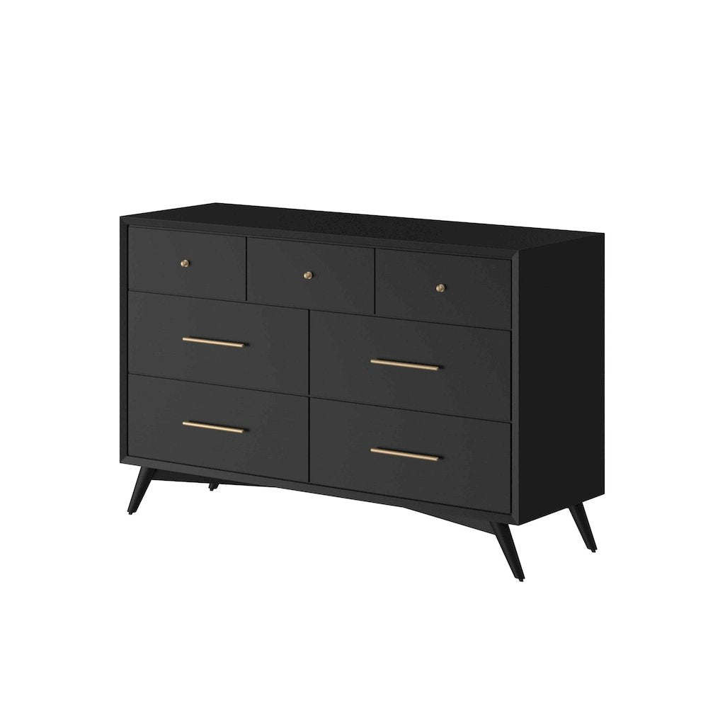 Flynn Mid Century Modern 7 Drawer Dresser, Black