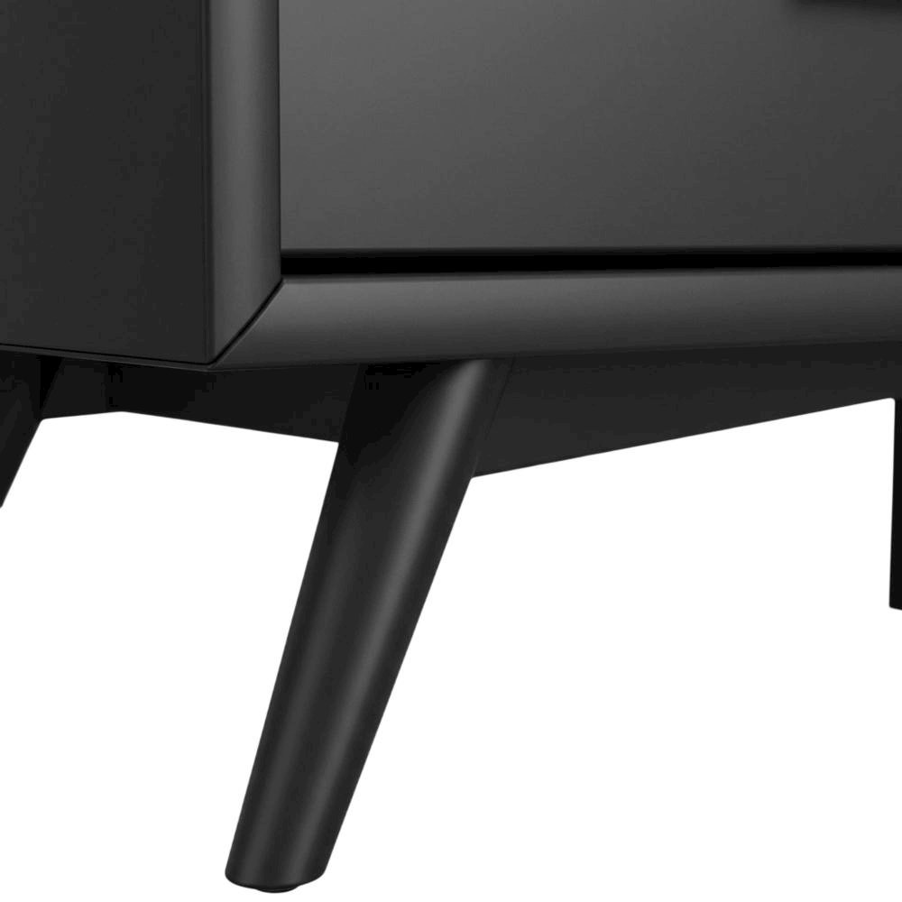 Black Small TV Console, Mid Century Modern Style, Rubberwood & Walnut Veneers