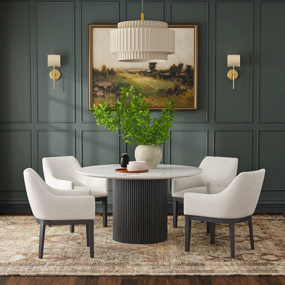 Reba Quartz Top Round Dining Table, Black