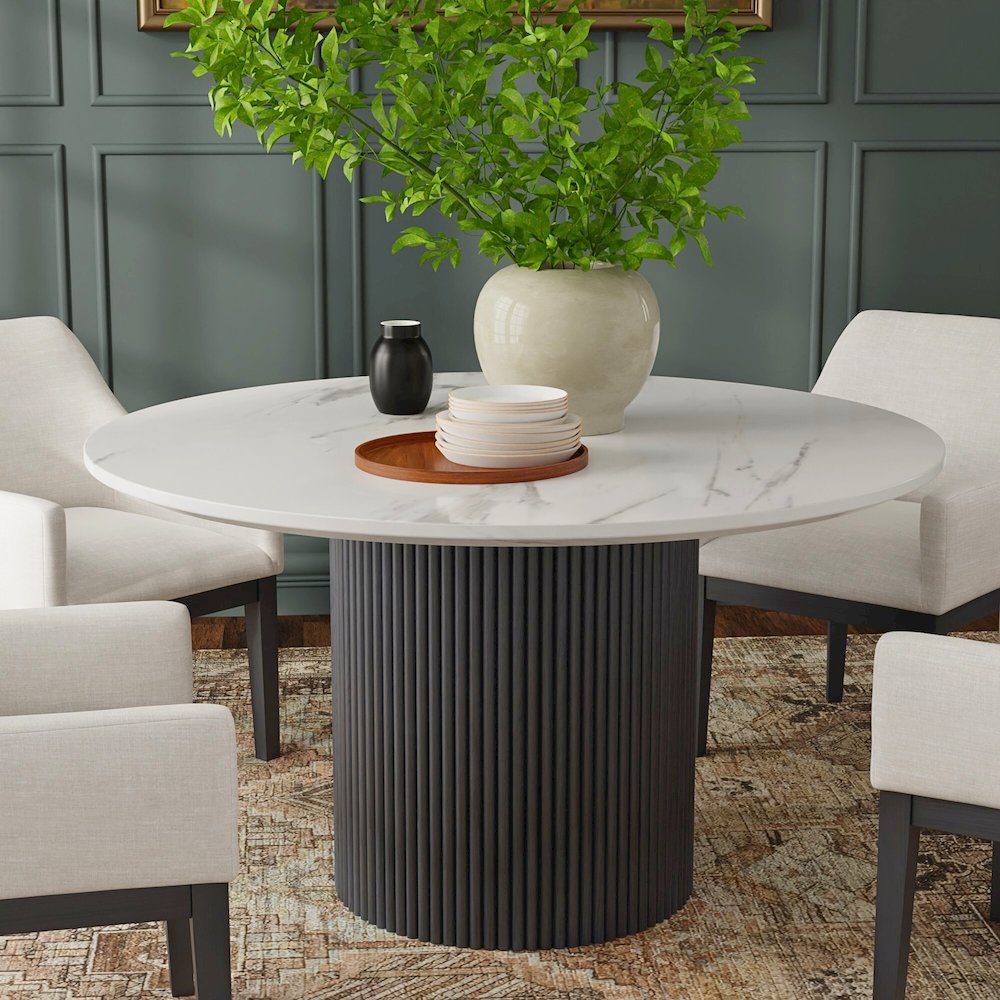 Reba Quartz Top Round Dining Table, Black