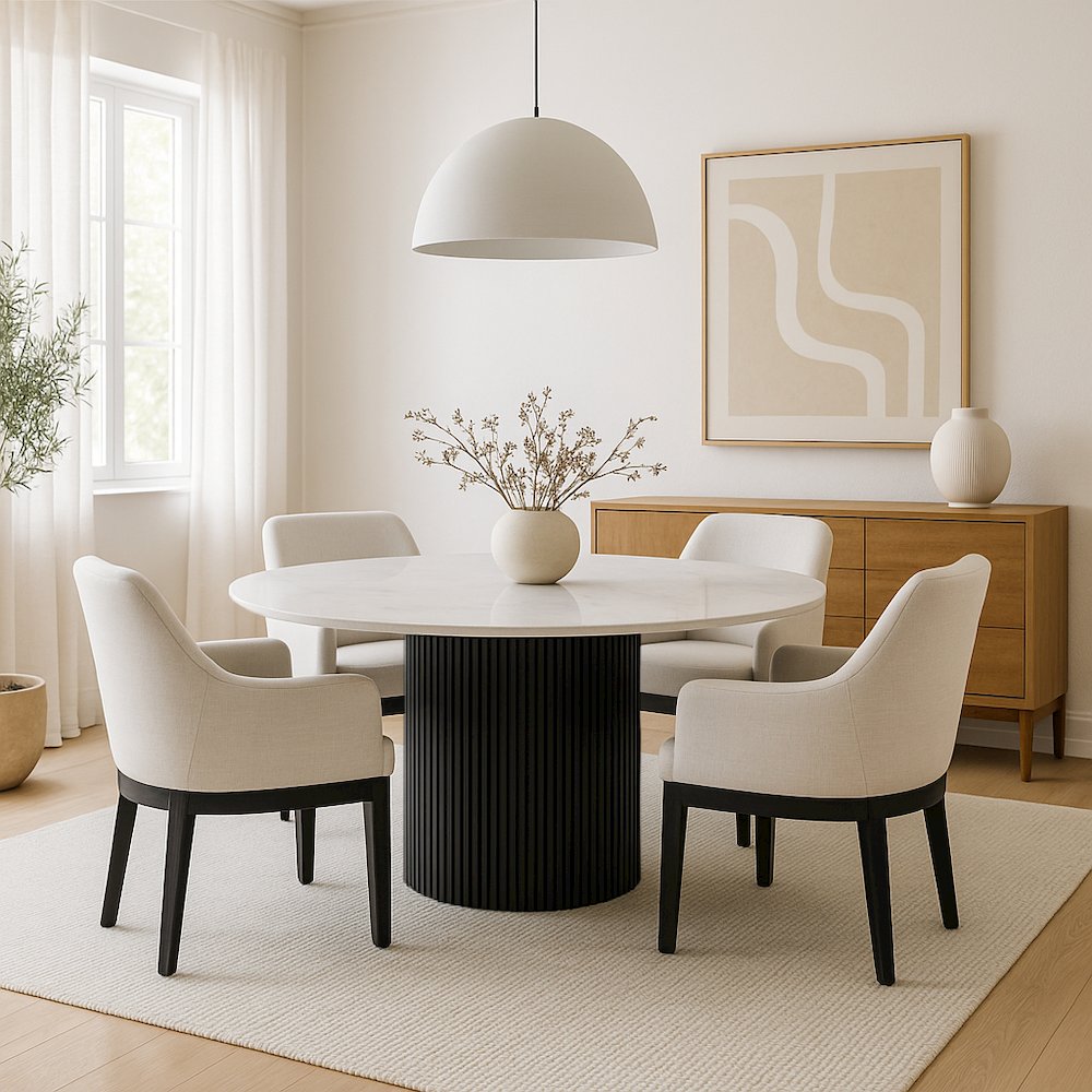 Reba Quartz Top Round Dining Table, Black