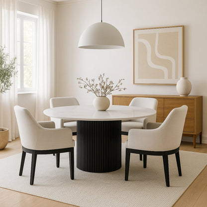 Reba Quartz Top Round Dining Table, Black