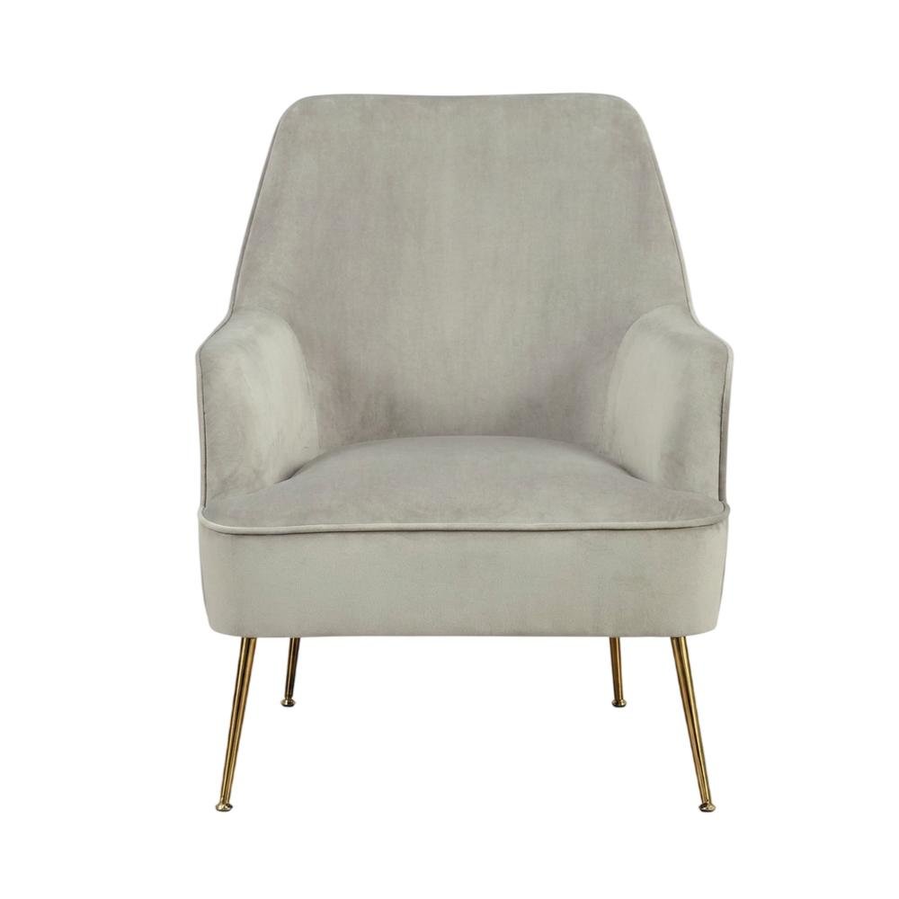 Velour Fabric Accent Chair with Rubberwood Frame, Grey with Gold Legs
