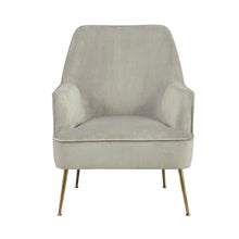 Velour Fabric Accent Chair with Rubberwood Frame, Grey with Gold Legs