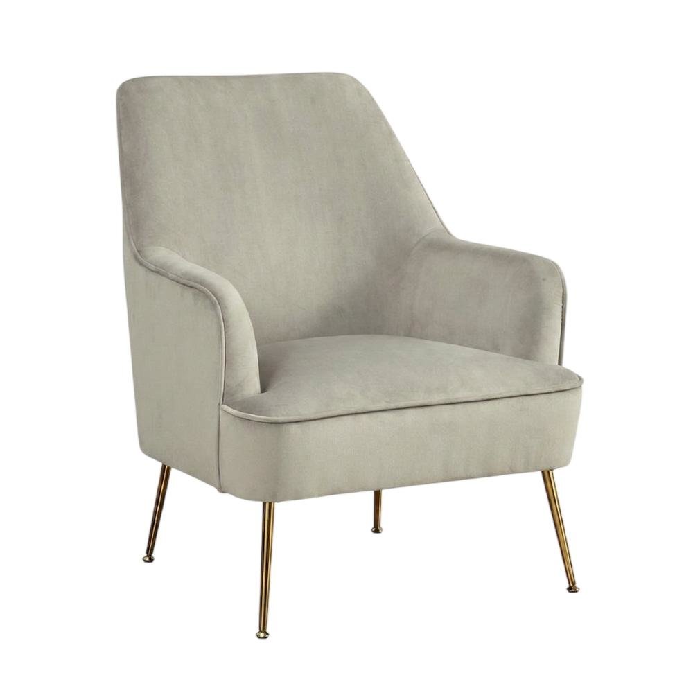 Velour Fabric Accent Chair with Rubberwood Frame, Grey with Gold Legs