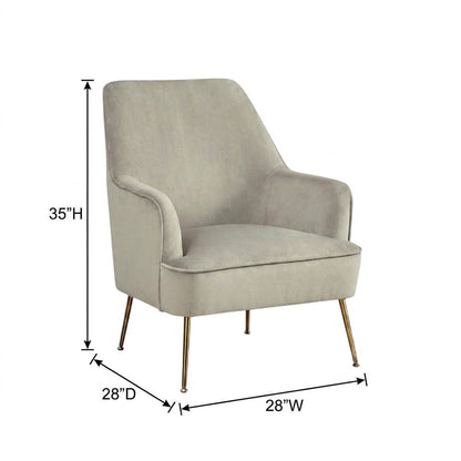 Velour Fabric Accent Chair with Rubberwood Frame, Grey with Gold Legs