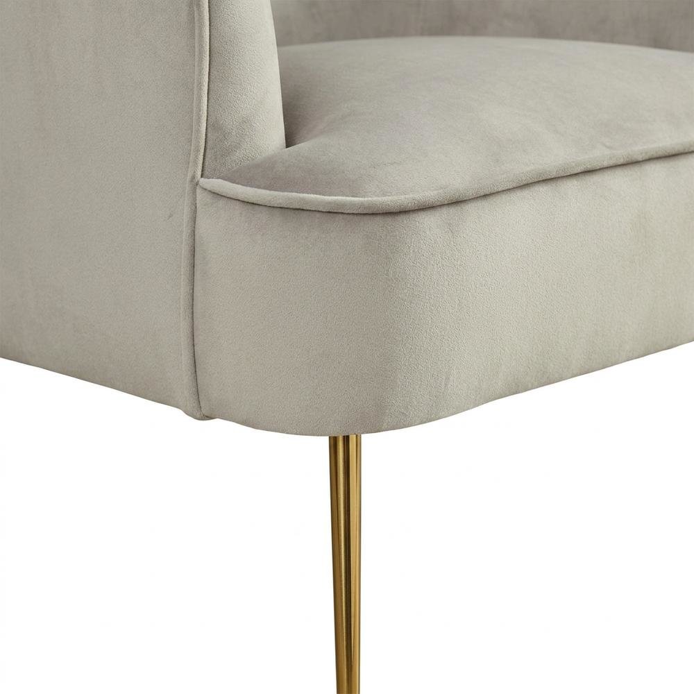 Velour Fabric Accent Chair with Rubberwood Frame, Grey with Gold Legs