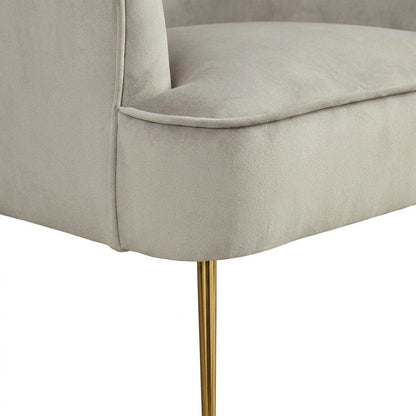 Velour Fabric Accent Chair with Rubberwood Frame, Grey with Gold Legs