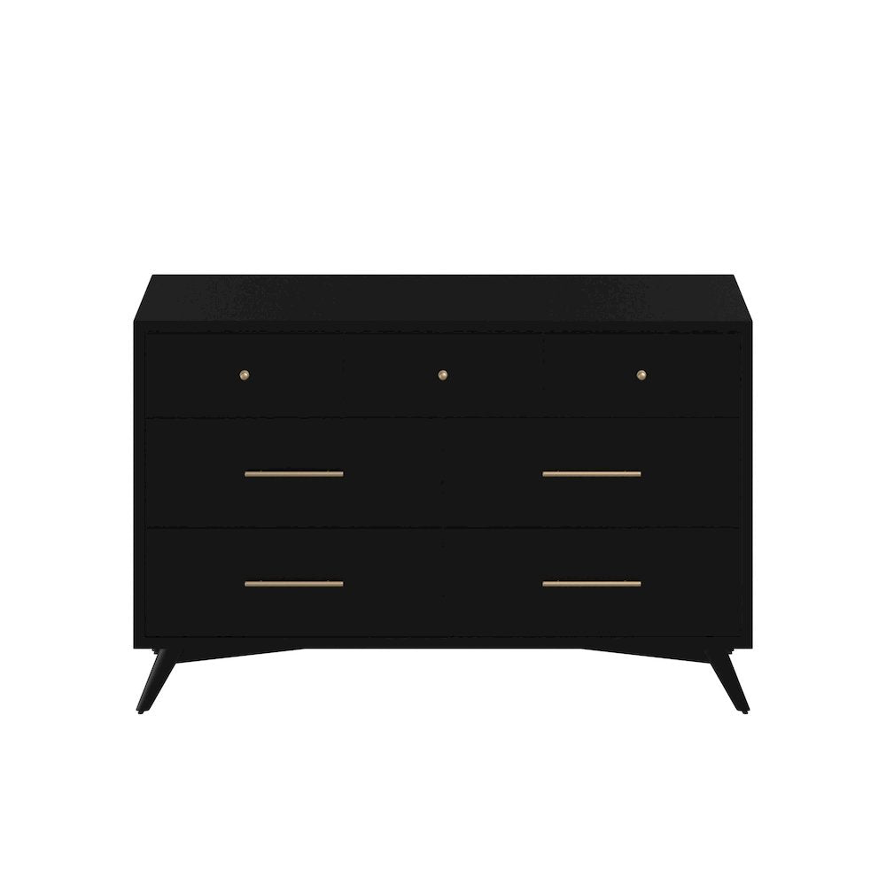 Flynn Mid Century Modern 7 Drawer Dresser, Black