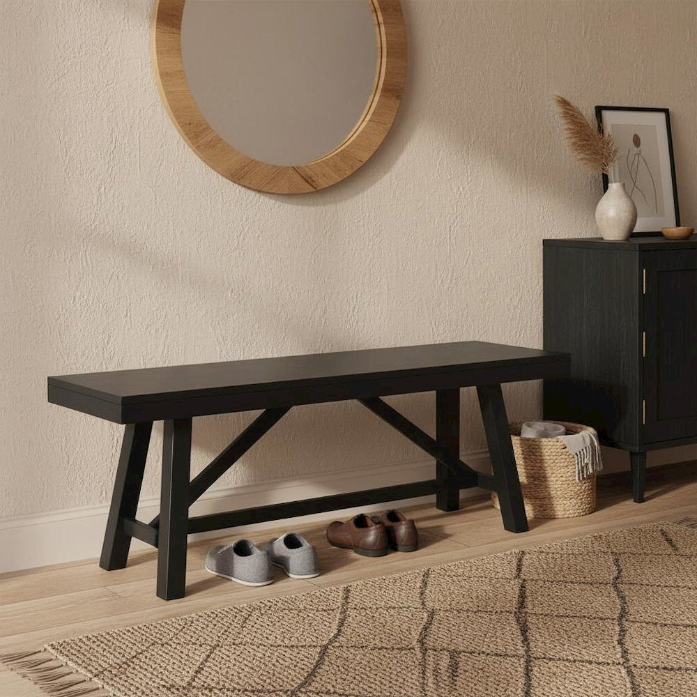 Black Modern Farmhouse Dining Bench with Sturdy Frame and Comfortable Seating