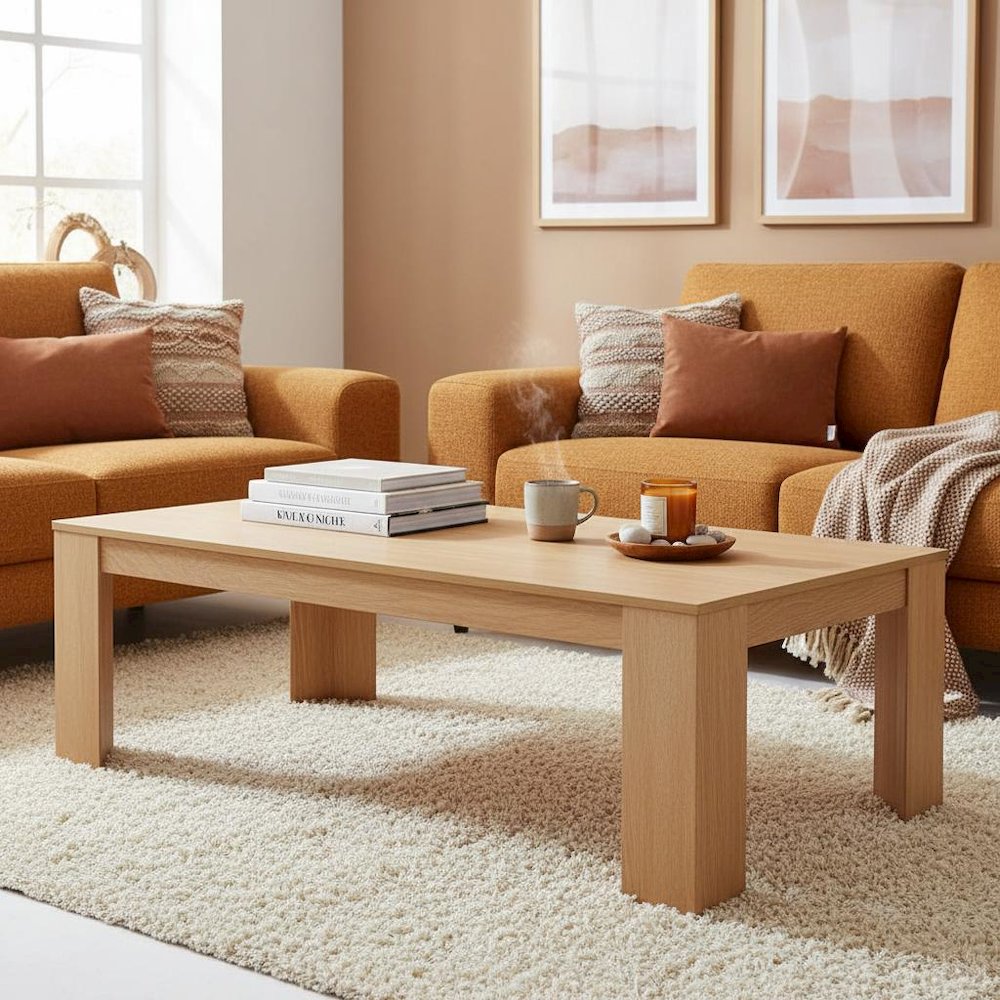 Rectangular Coffee Table with Light Wood Finish, Transitional Design