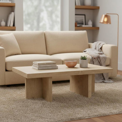 Rectangular Warm Wood Coffee Table Modern Rustic Design Solid Wood Surface