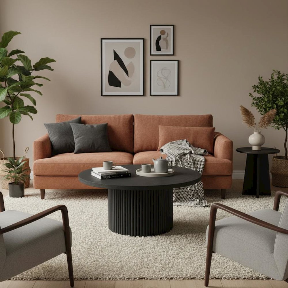 Black Round Cocktail Table with Modern Design and Sturdy Base Finish