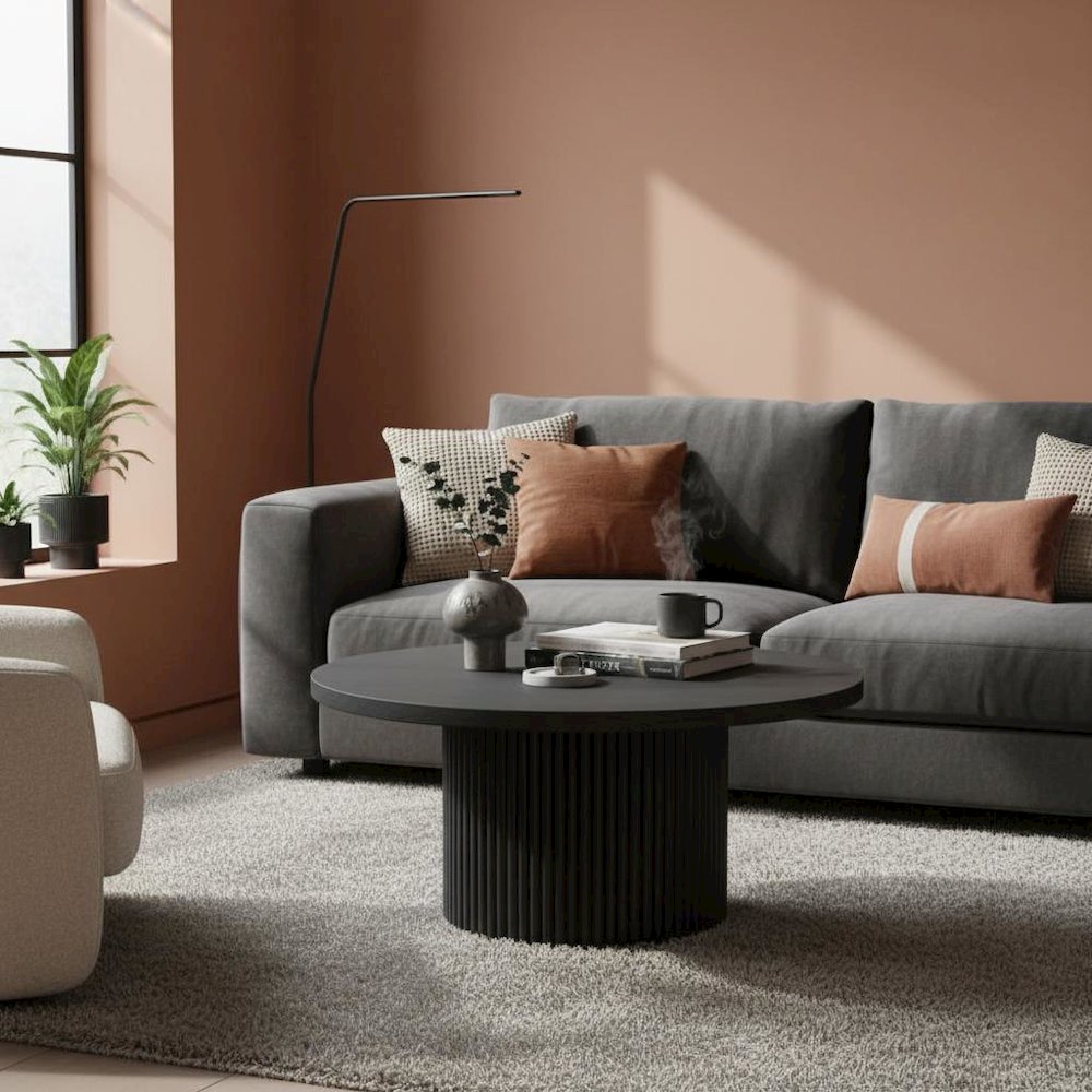 Black Round Cocktail Table with Modern Design and Sturdy Base Finish