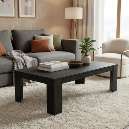 Rectangular Black Coffee Table with Sturdy Legs and Transitional Style