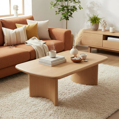 Light Oak Modern Coffee Table with Single Piece Design and Sturdy Legs