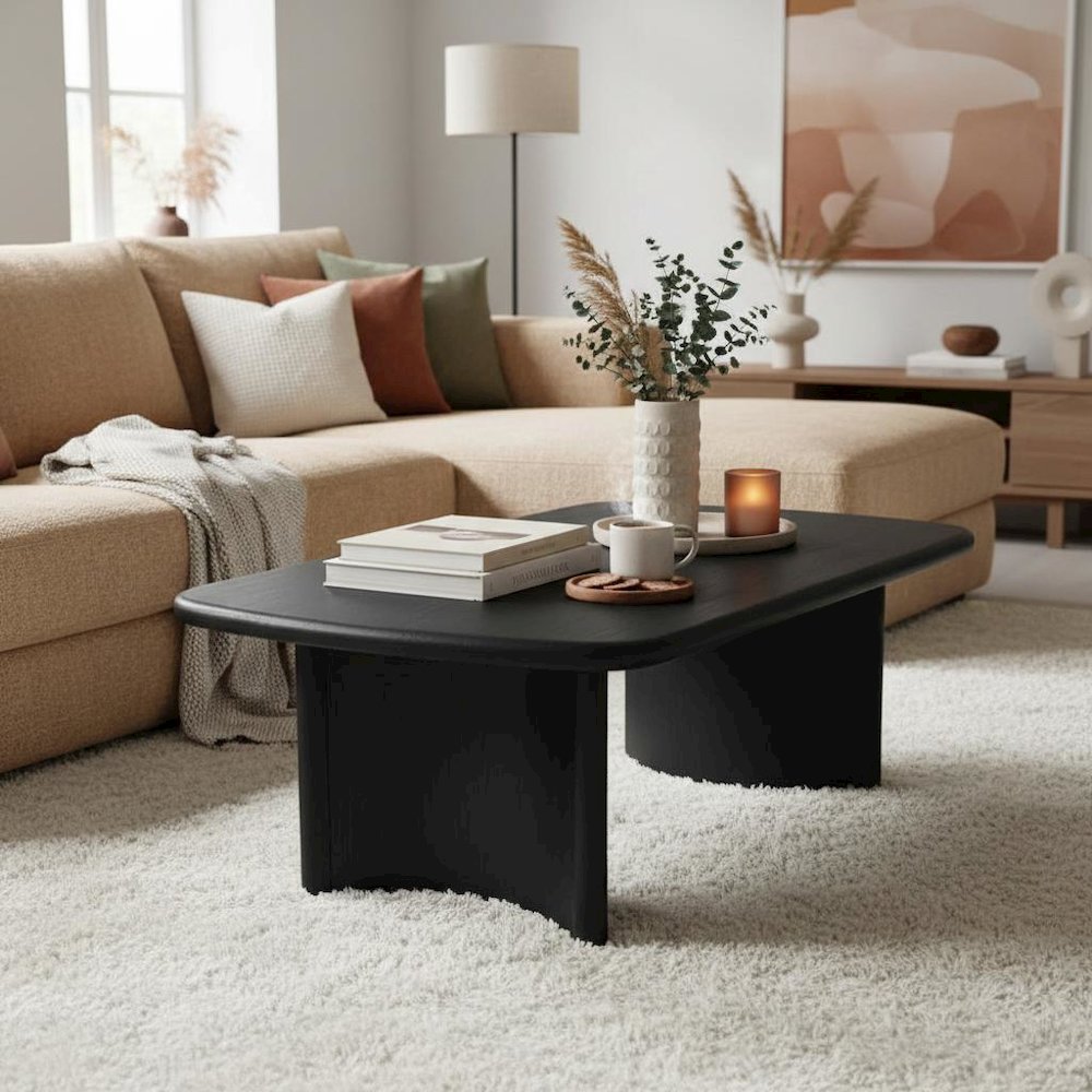 Black Modern Coffee Table with Sturdy Legs and Spacious Surface