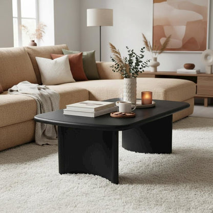 Black Modern Coffee Table with Sturdy Legs and Spacious Surface