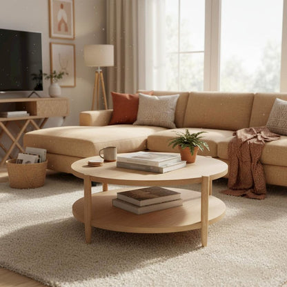 Neutral Round Coffee Table with Modern Contemporary Design and Sturdy Build