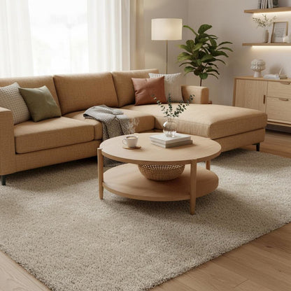 Neutral Round Coffee Table with Modern Contemporary Design and Sturdy Build