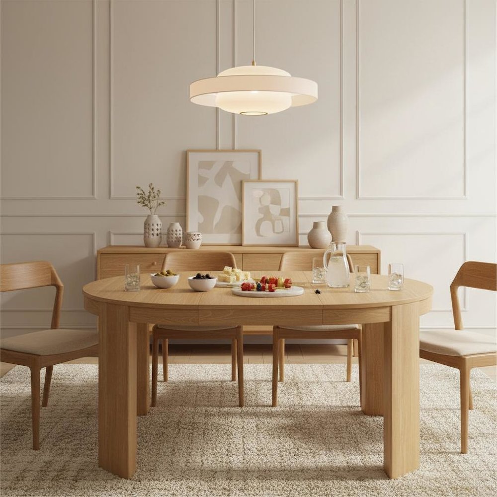 Round Light Wood Extension Dining Table with Adjustable Height and Sturdy Legs
