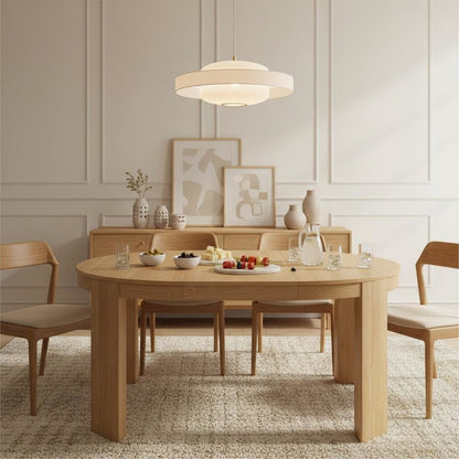 Round Light Wood Extension Dining Table with Adjustable Height and Sturdy Legs