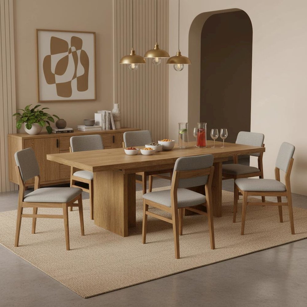 Oak Extendable Dining Table with Adjustable Height and Modern Rustic Design