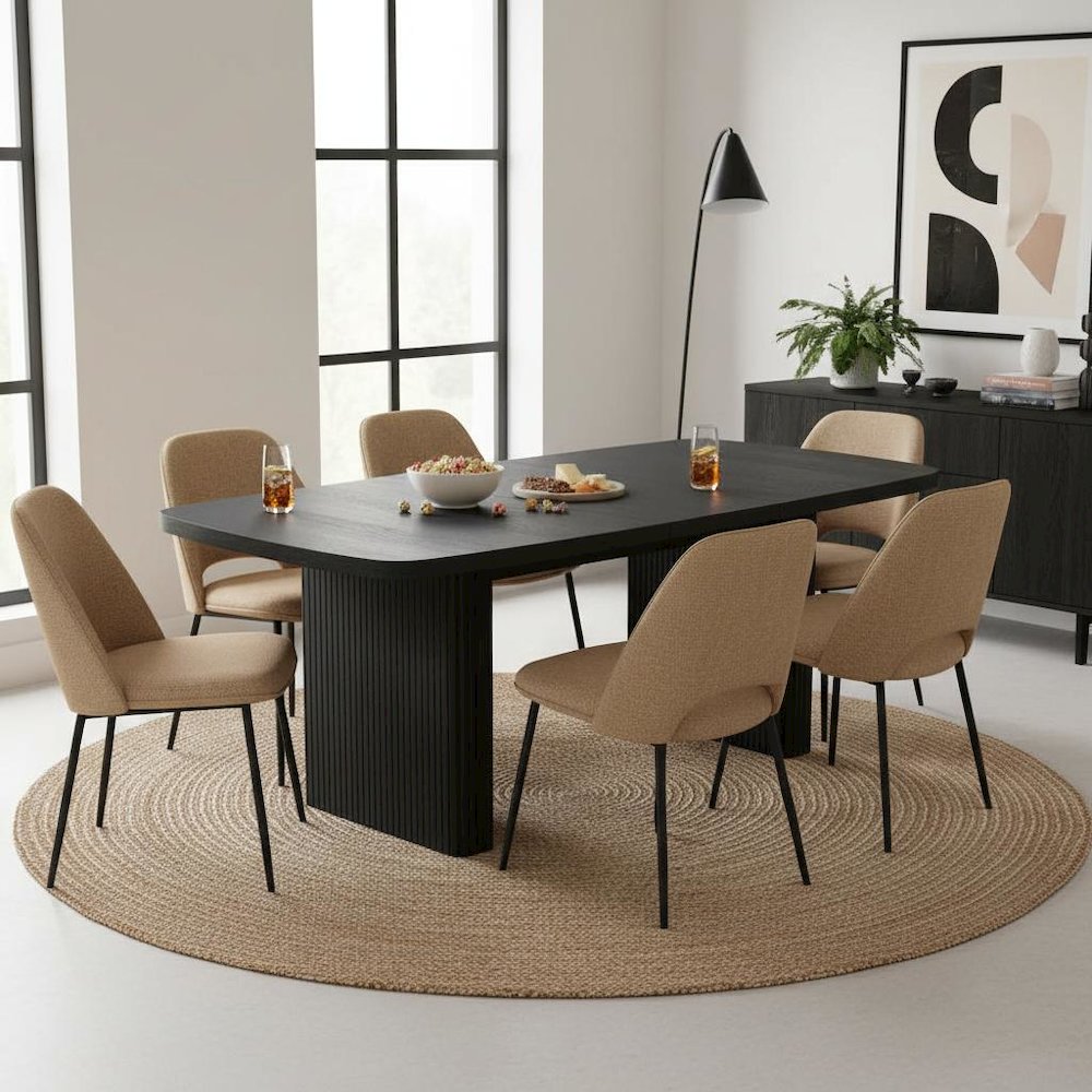 Rectangular Black Dining Table with Adjustable Height and Modern Design