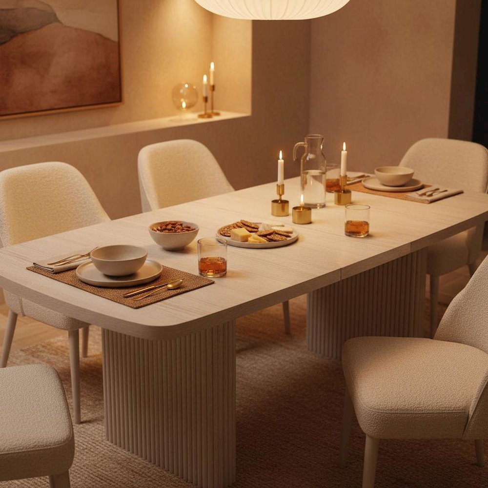 White Wash Rectangular Dining Table with Adjustable Height and Modern Design
