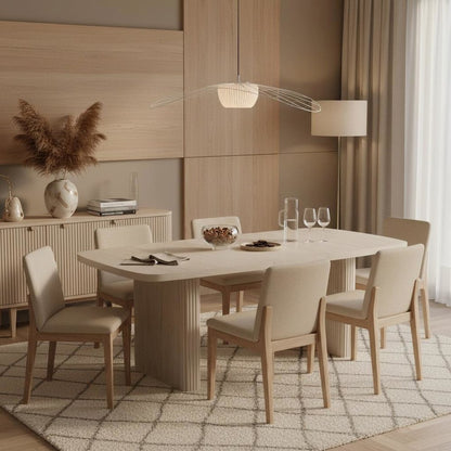 White Wash Rectangular Dining Table with Adjustable Height and Modern Design
