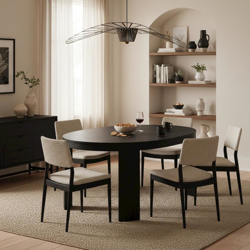 Round Dining Table Black with Adjustable Height and Transitional Design